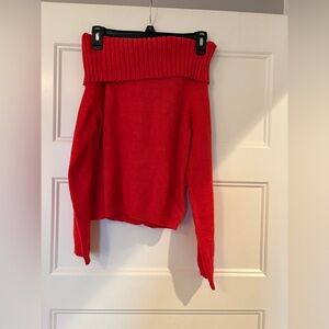 Cotton On Red Off-the-Shoulder Ribbed Foldover Sweater